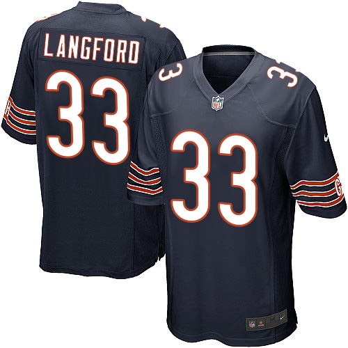 Men's Game Jeremy Langford Nike Jersey Navy Blue Home - #33 NFL Chicago Bears